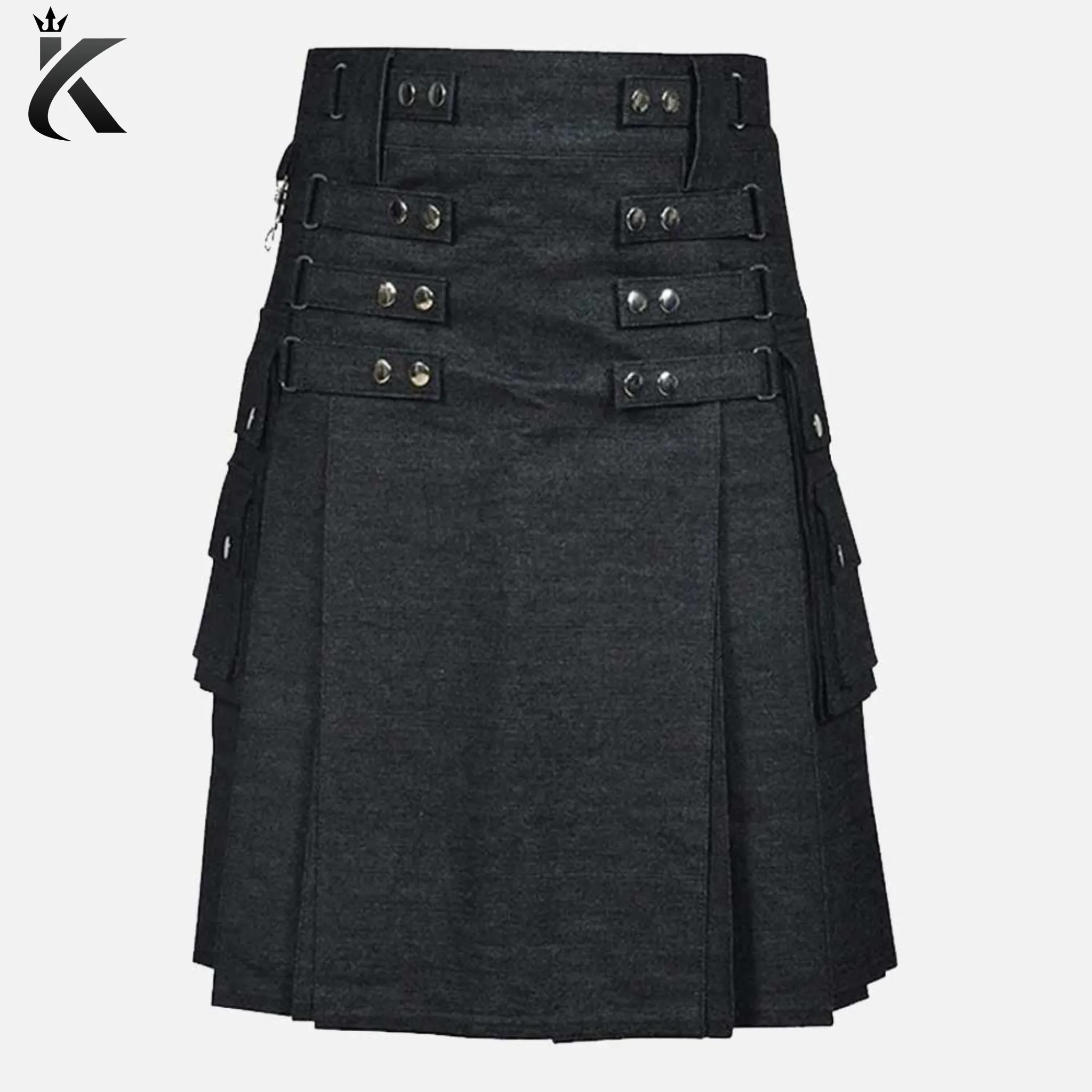 Premium Scottish Black Denim Fashion Kilt For Men - Built to Last, Comfortable to Wear