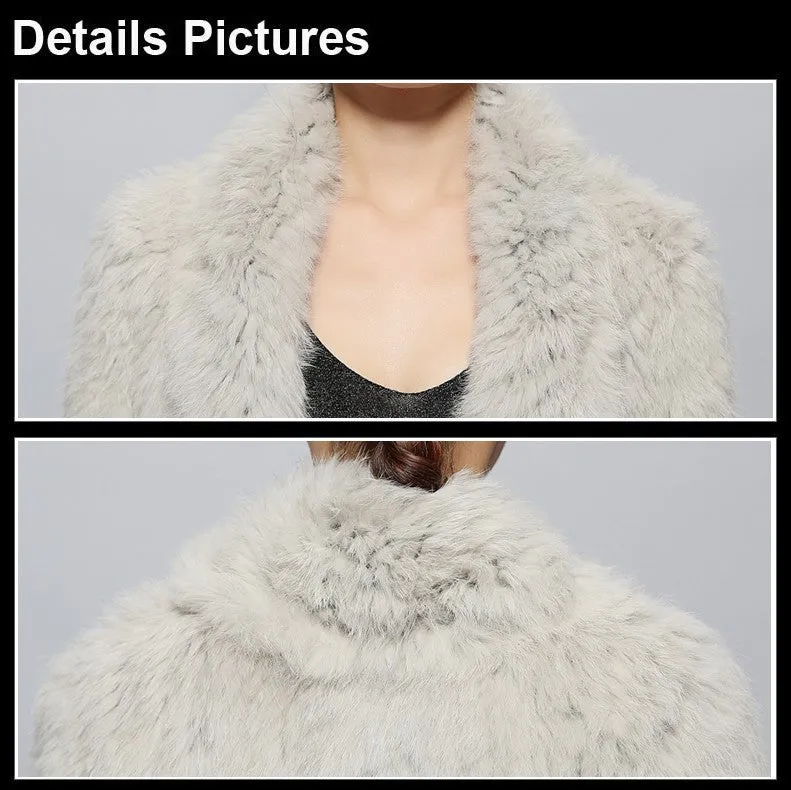 Real Knitted Rabbit Fur Long Coat Two-wear Trench Coat Gradient Color Pattern Overcoat Winter' Dress Furstory FS13067