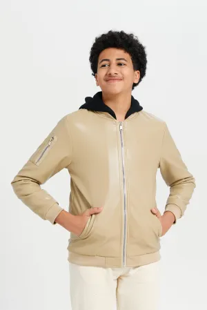 Senior Boys Beige Hooded Jacket