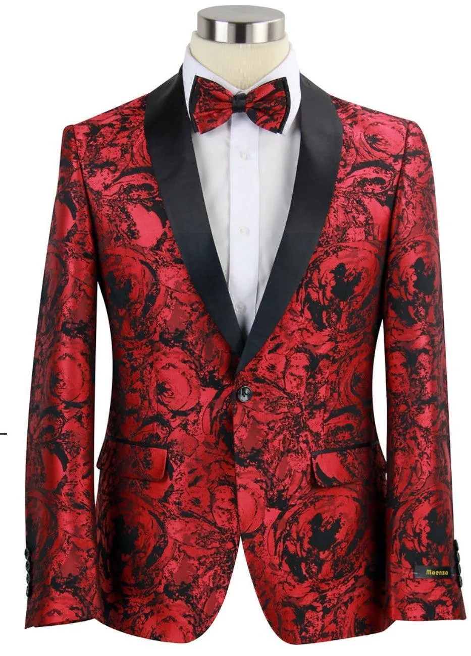 Slim Fit Shawl Lapel Dinner Jacket, Red and Black Floral