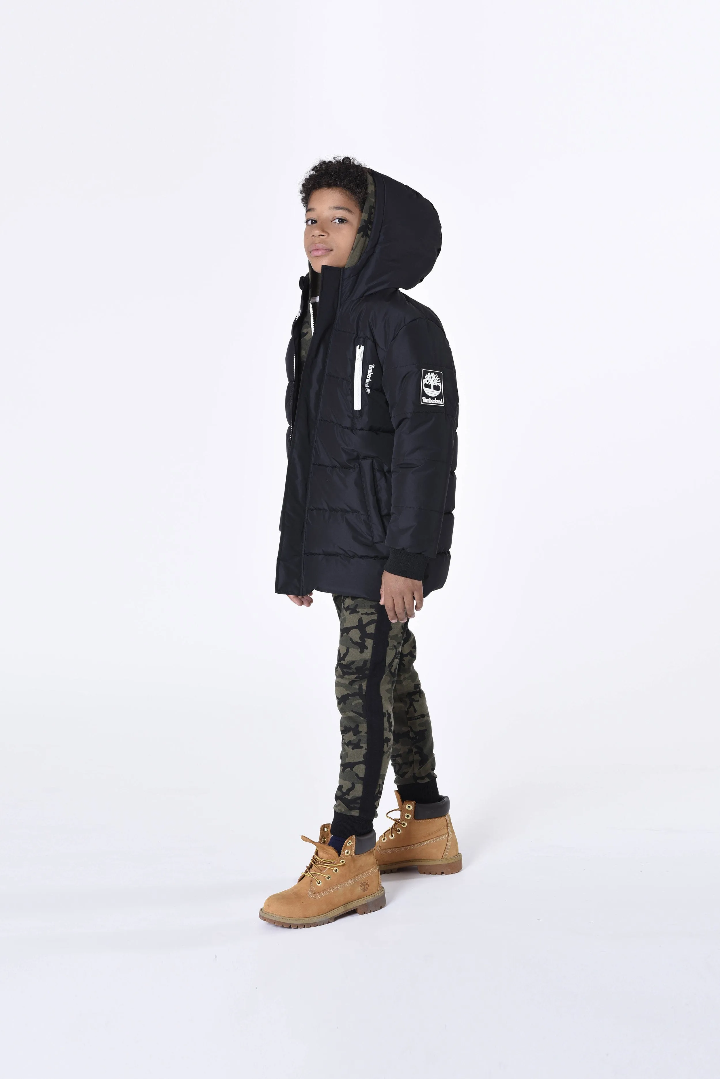 Timberland Boys Long Puffer Jacket in Black