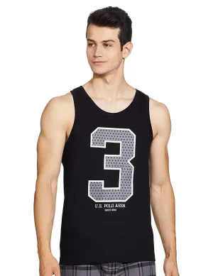 US Polo Branded Men's Printed Black Cotton Sleeveless Vest