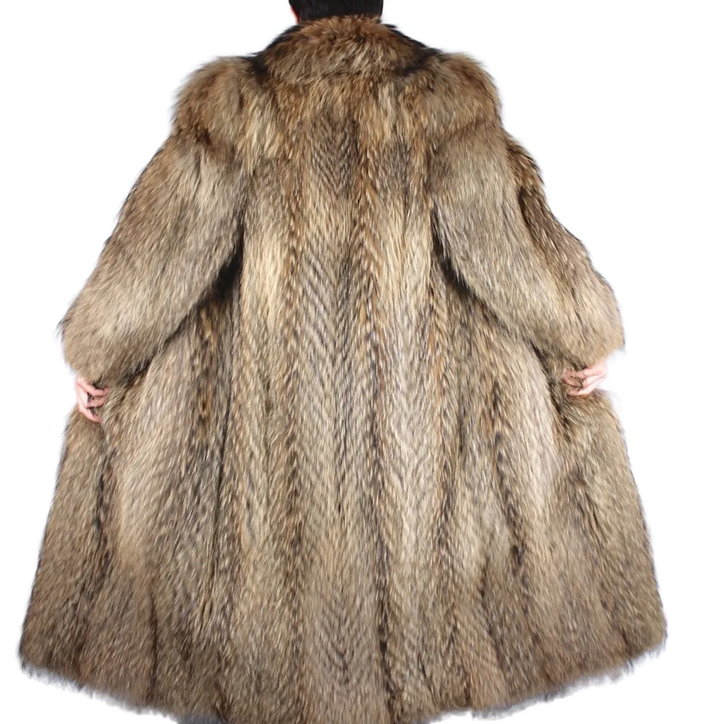 Vintage Natural Finnish Raccoon Fur Coat -M/L | Thick Fur!