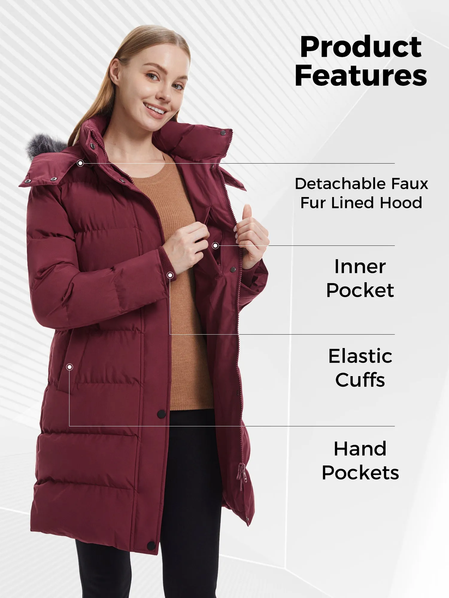 Wantdo Women's Long Puffer Jacket Quilted Winter Coat Thicken Hooded Parka Jacket