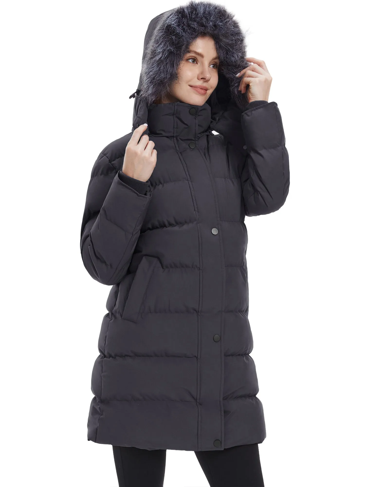 Wantdo Women's Long Puffer Jacket Quilted Winter Coat Thicken Hooded Parka Jacket