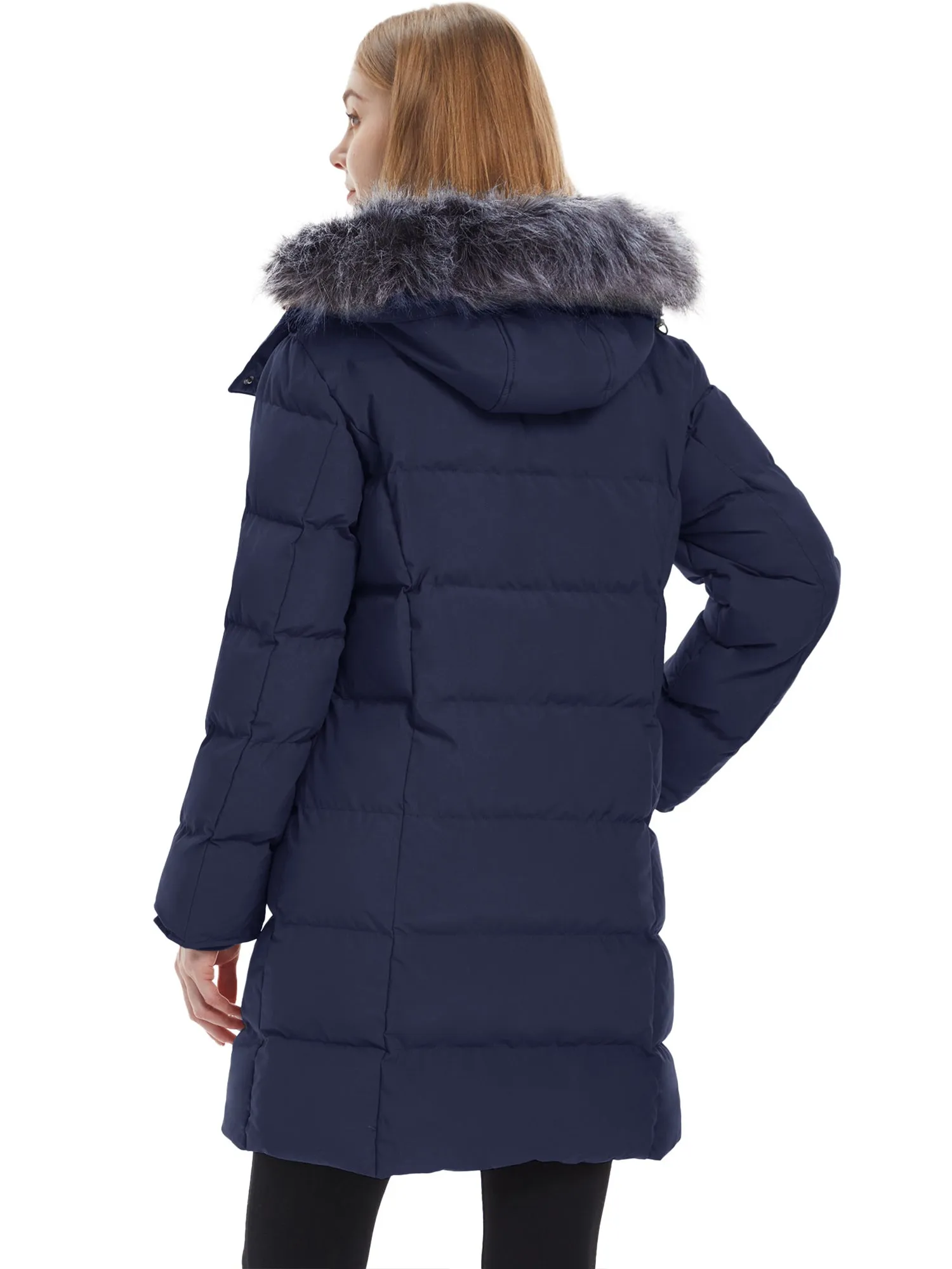 Wantdo Women's Long Puffer Jacket Quilted Winter Coat Thicken Hooded Parka Jacket