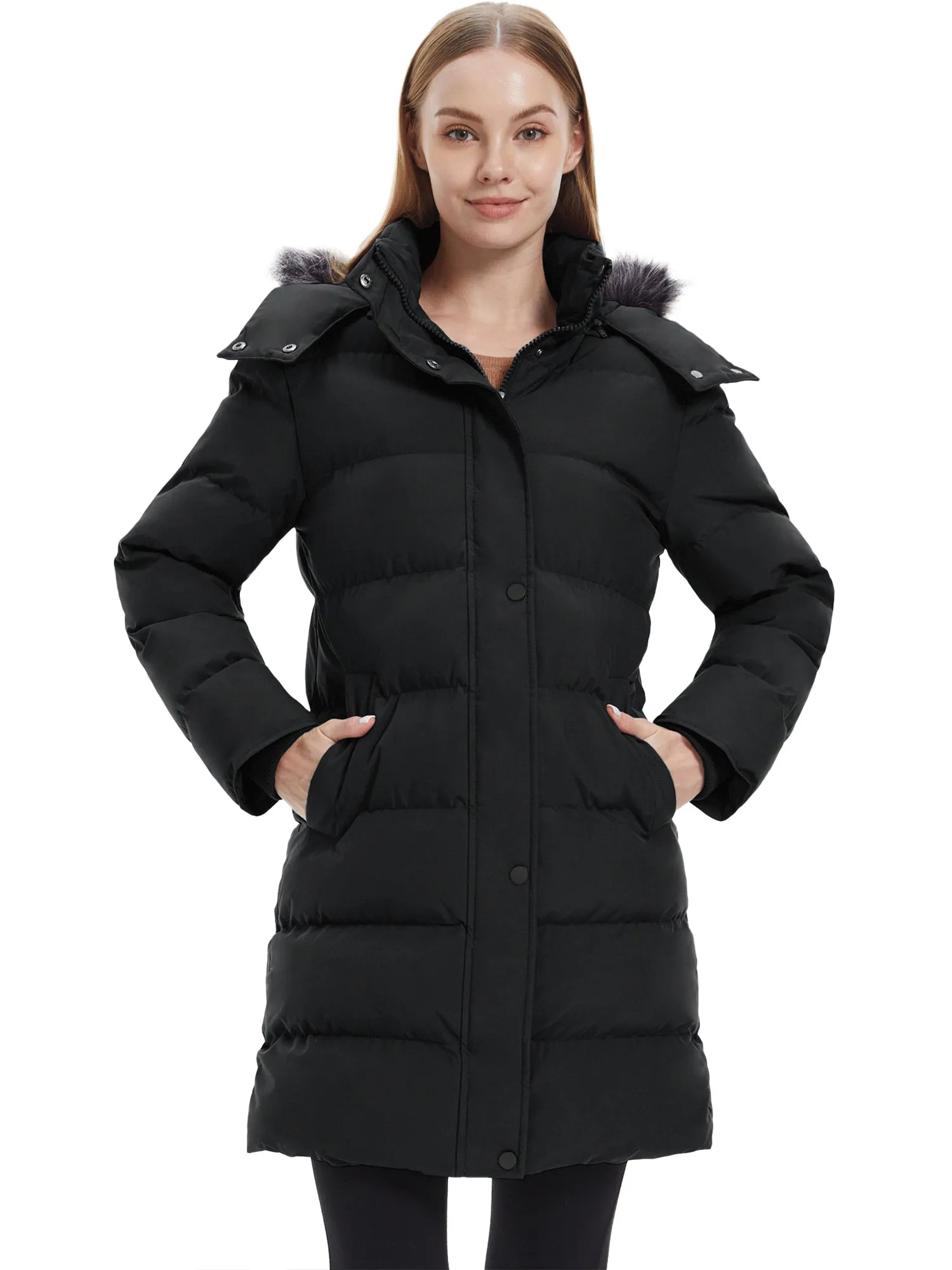 Wantdo Women's Long Puffer Jacket Quilted Winter Coat Thicken Hooded Parka Jacket