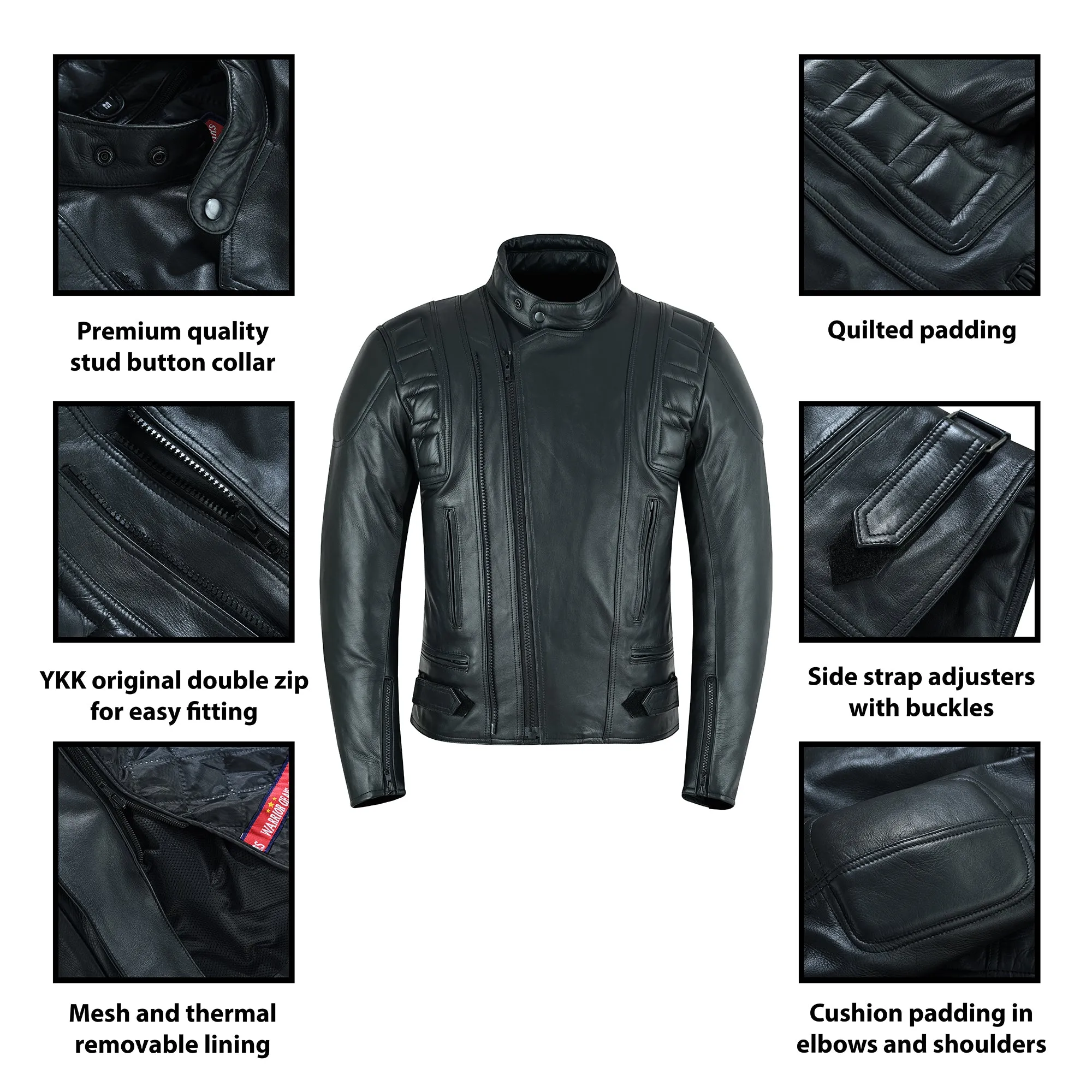 Warrior Gears® Mens Double Zipper Nappa Cowhide Real Leather Motorcycle Jacket | Premium CE Armoured Bikers Jacket (Copy)