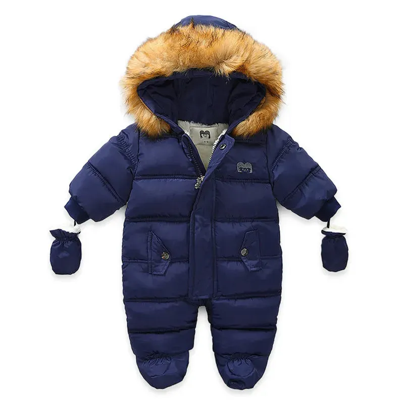 Winter Baby Jumpsuit Thick Warm Infant Hooded Inside Fleece Rompers Newborn Boy Girl Overalls Outerwear Kids Snowsuit