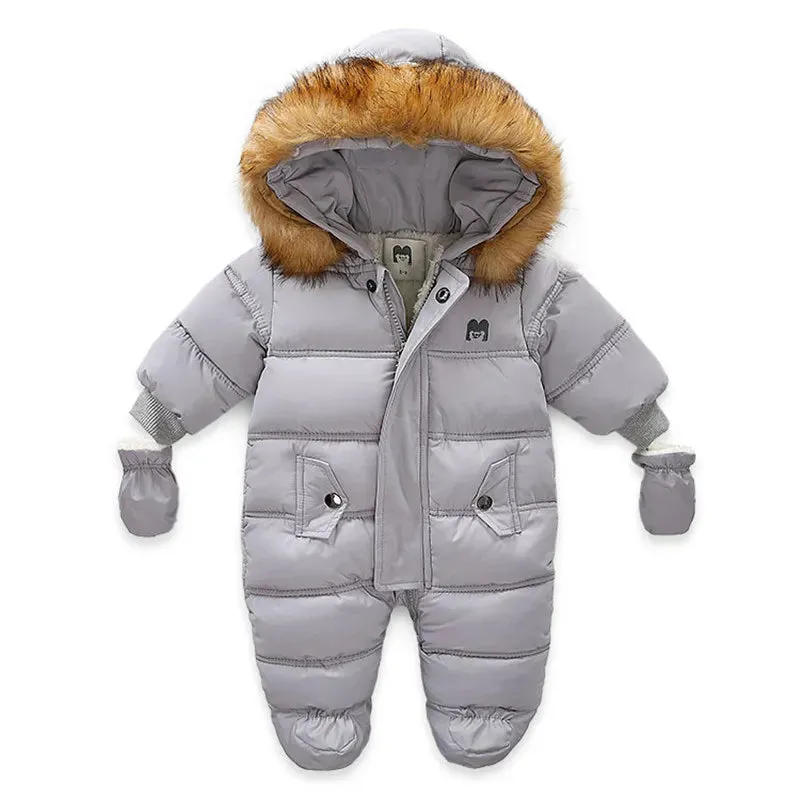 Winter Baby Jumpsuit Thick Warm Infant Hooded Inside Fleece Rompers Newborn Boy Girl Overalls Outerwear Kids Snowsuit