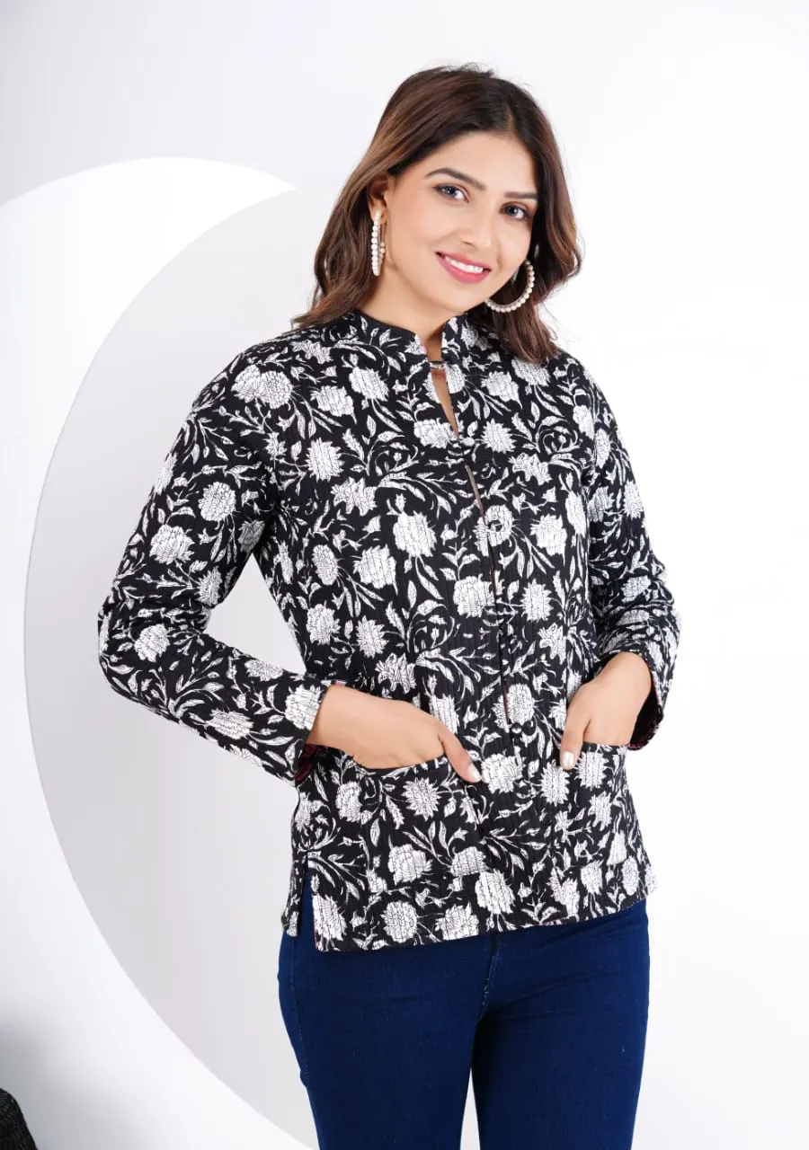 Women's Cotton Quilted Reversible Floral Jacket – Stylish & Comfortable