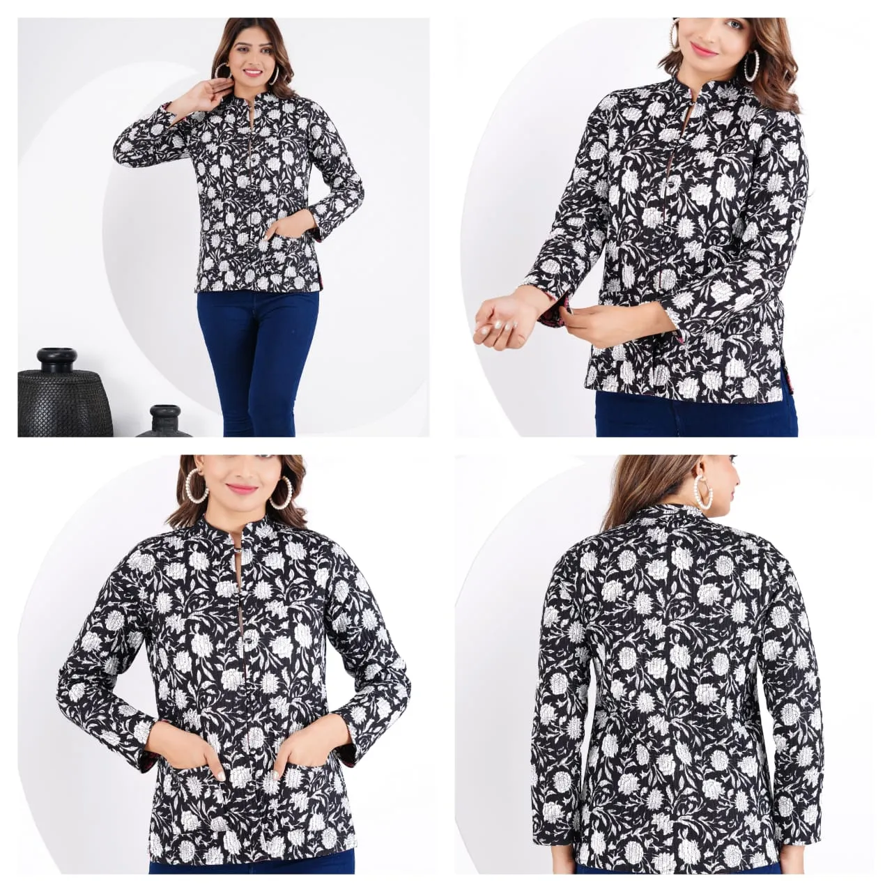 Women's Cotton Quilted Reversible Floral Jacket – Stylish & Comfortable