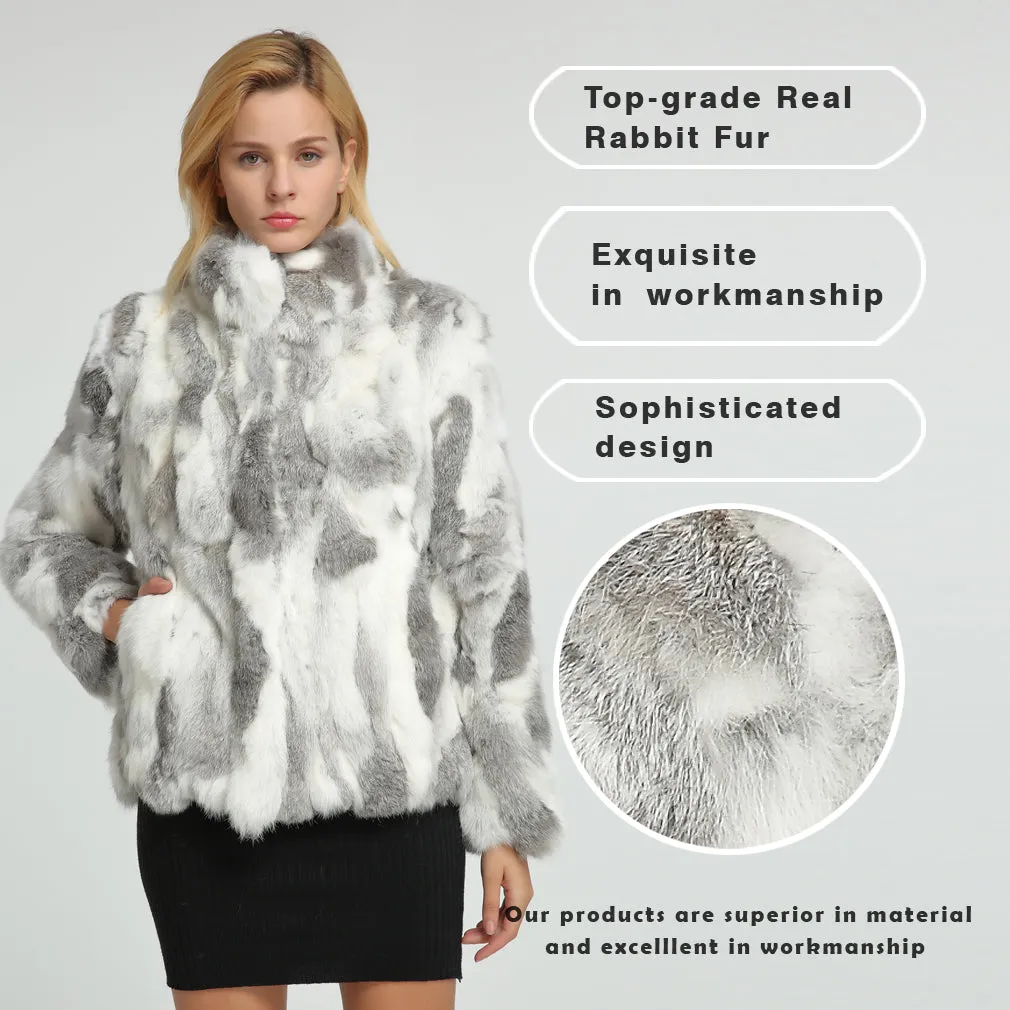 Women's Genuine Rabbit Fur Coat Fuzzy Warm Fur Jacket Winter Outware 151249