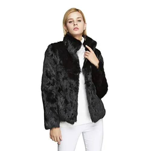 Women's Genuine Rabbit Fur Coat Fuzzy Warm Fur Jacket Winter Outware 151249