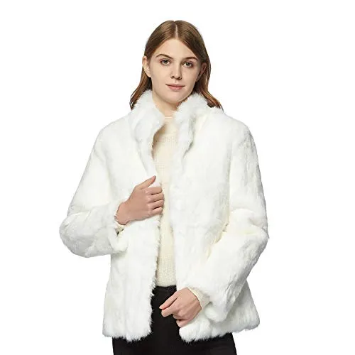 Women's Genuine Rabbit Fur Coat Fuzzy Warm Fur Jacket Winter Outware 151249