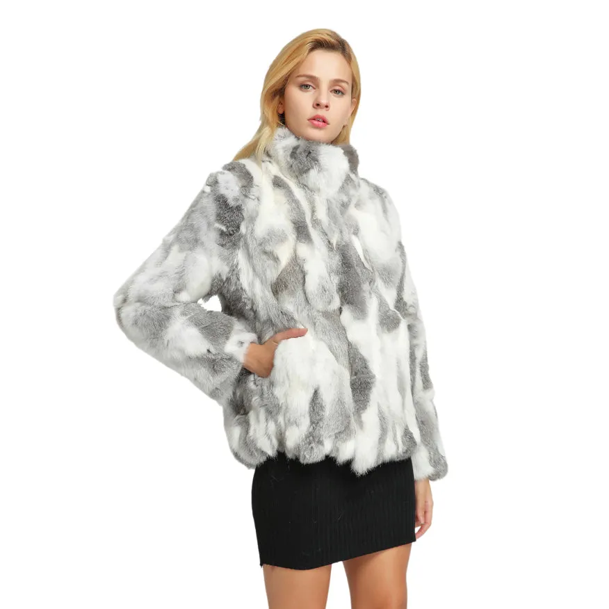 Women's Genuine Rabbit Fur Coat Fuzzy Warm Fur Jacket Winter Outware 151249