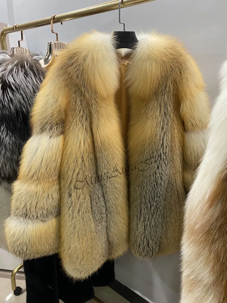 Women's Real Fox Fur Coat - Golden Island Fox - G0028