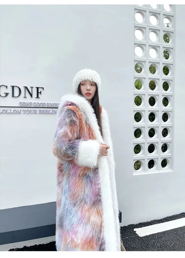 Women's Warm Luxury Pink Faux Fur Long Coat