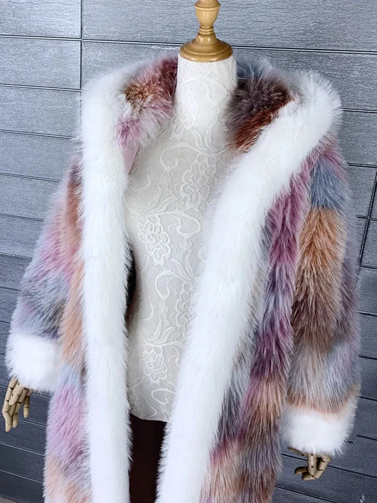 Women's Warm Luxury Pink Faux Fur Long Coat