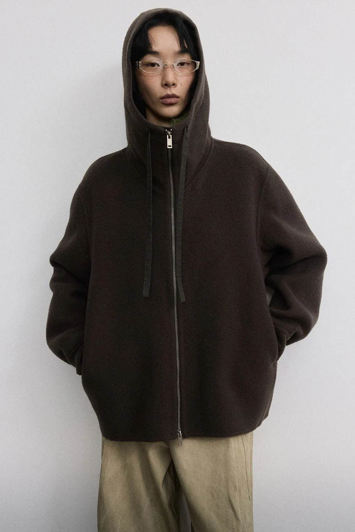 Wool blend relaxed-fit comfortable hoodie jacket | 3 color